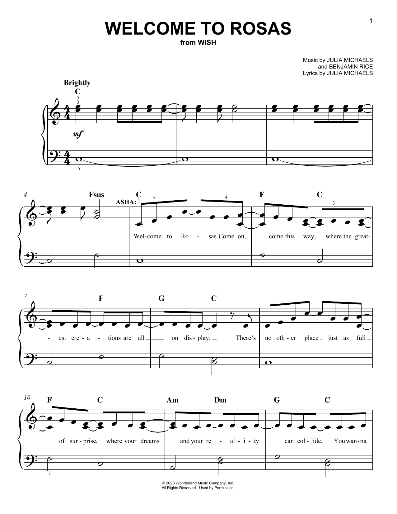 Ariana DeBose and The Cast Of Wish Welcome to Rosas (from Wish) sheet music notes and chords arranged for Easy Piano
