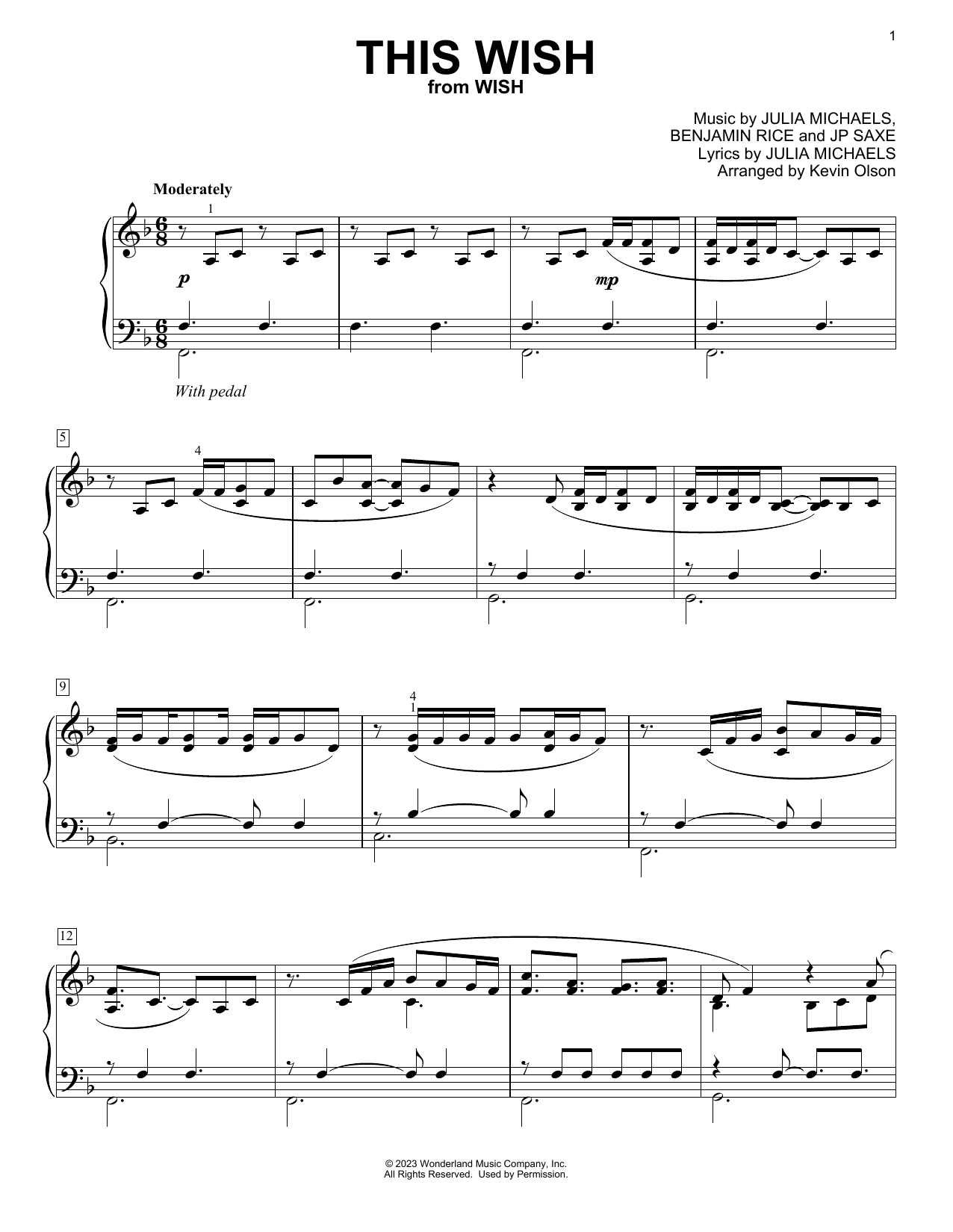 Ariana DeBose This Wish (from Wish) (arr. Kevin Olson) sheet music notes and chords arranged for Easy Piano Solo