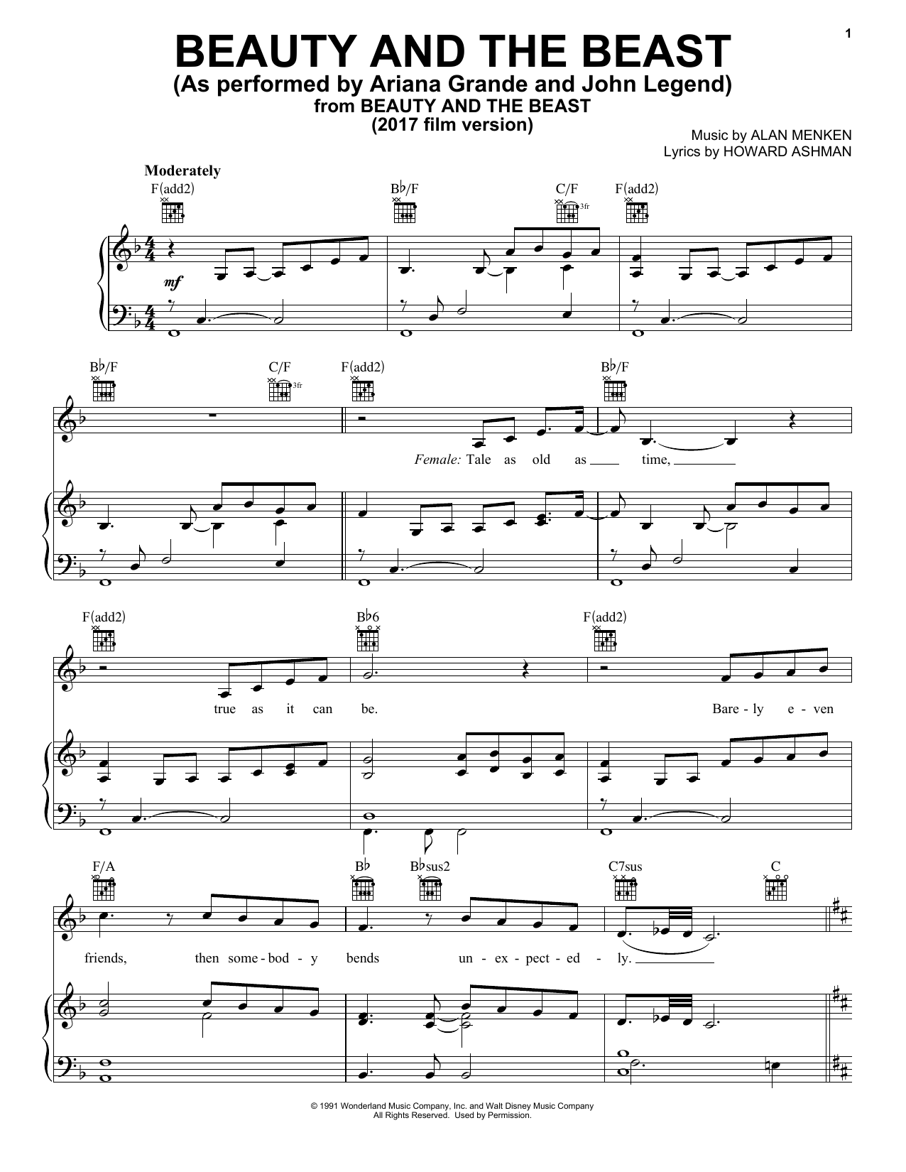 Ariana Grande & John Legend Beauty And The Beast sheet music notes and chords arranged for Piano & Vocal + Backing Track