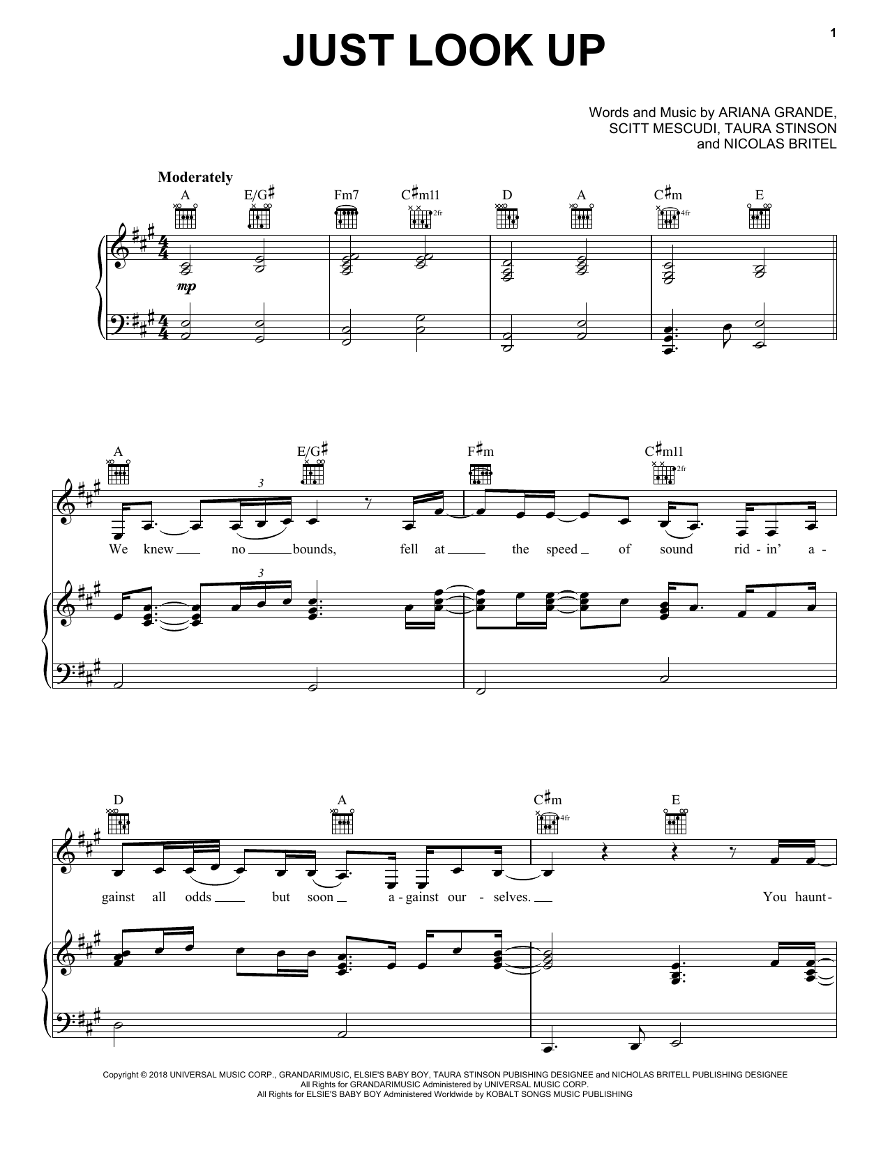 Ariana Grande & Kid Cudi Just Look Up (from Don't Look Up) sheet music notes and chords arranged for Piano, Vocal & Guitar Chords (Right-Hand Melody)