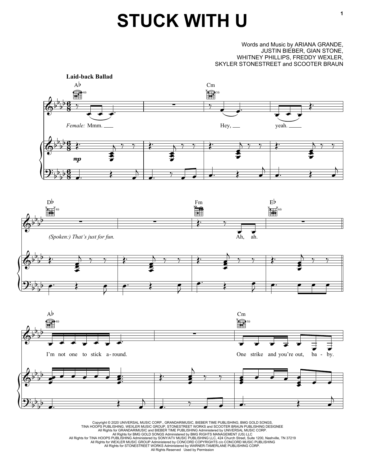 Ariana Grande and Justin Bieber Stuck with U sheet music notes and chords arranged for Piano, Vocal & Guitar Chords (Right-Hand Melody)