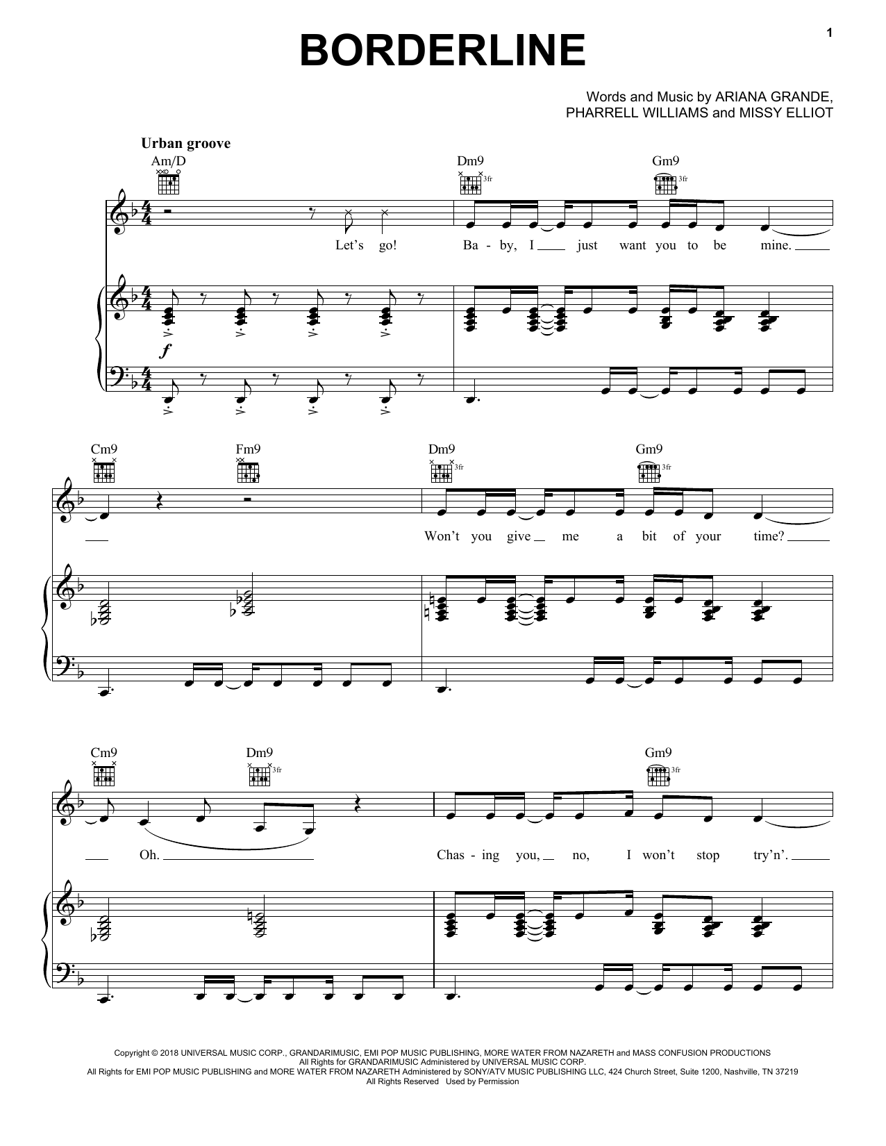 Ariana Grande Borderline (feat. Missy Elliot) sheet music notes and chords arranged for Piano, Vocal & Guitar Chords (Right-Hand Melody)