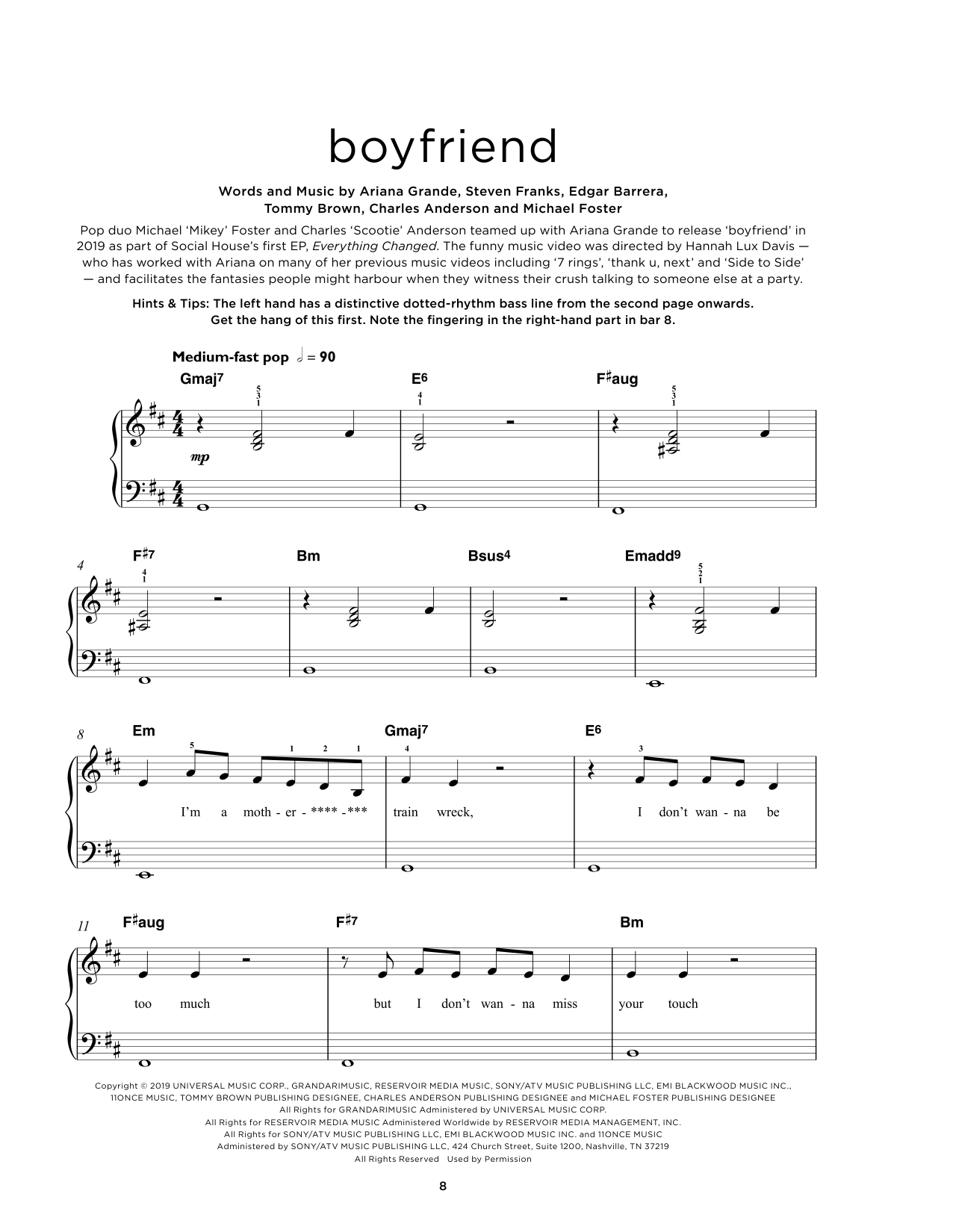 Ariana Grande Boyfriend (with Social House) sheet music notes and chords arranged for Really Easy Piano