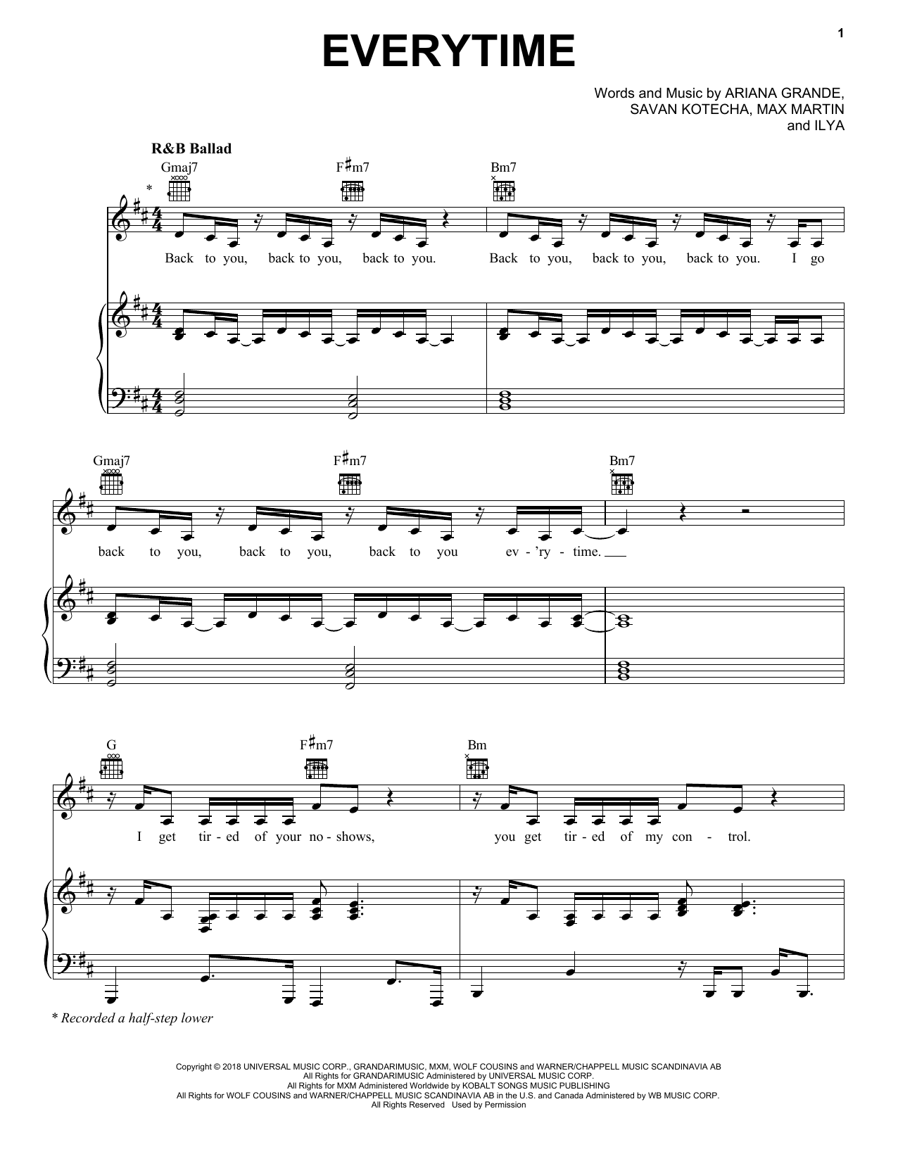 Ariana Grande Everytime sheet music notes and chords arranged for Piano, Vocal & Guitar Chords (Right-Hand Melody)