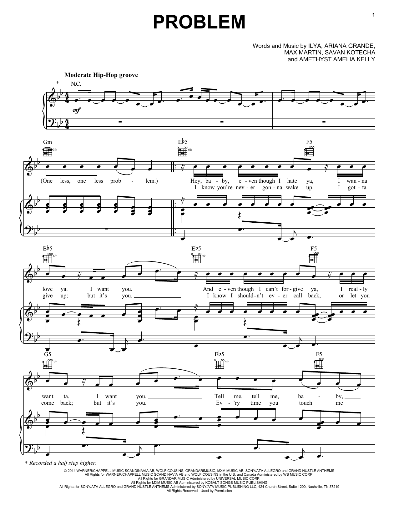 Ariana Grande Featuring Iggy Azalea Problem sheet music notes and chords arranged for Easy Piano