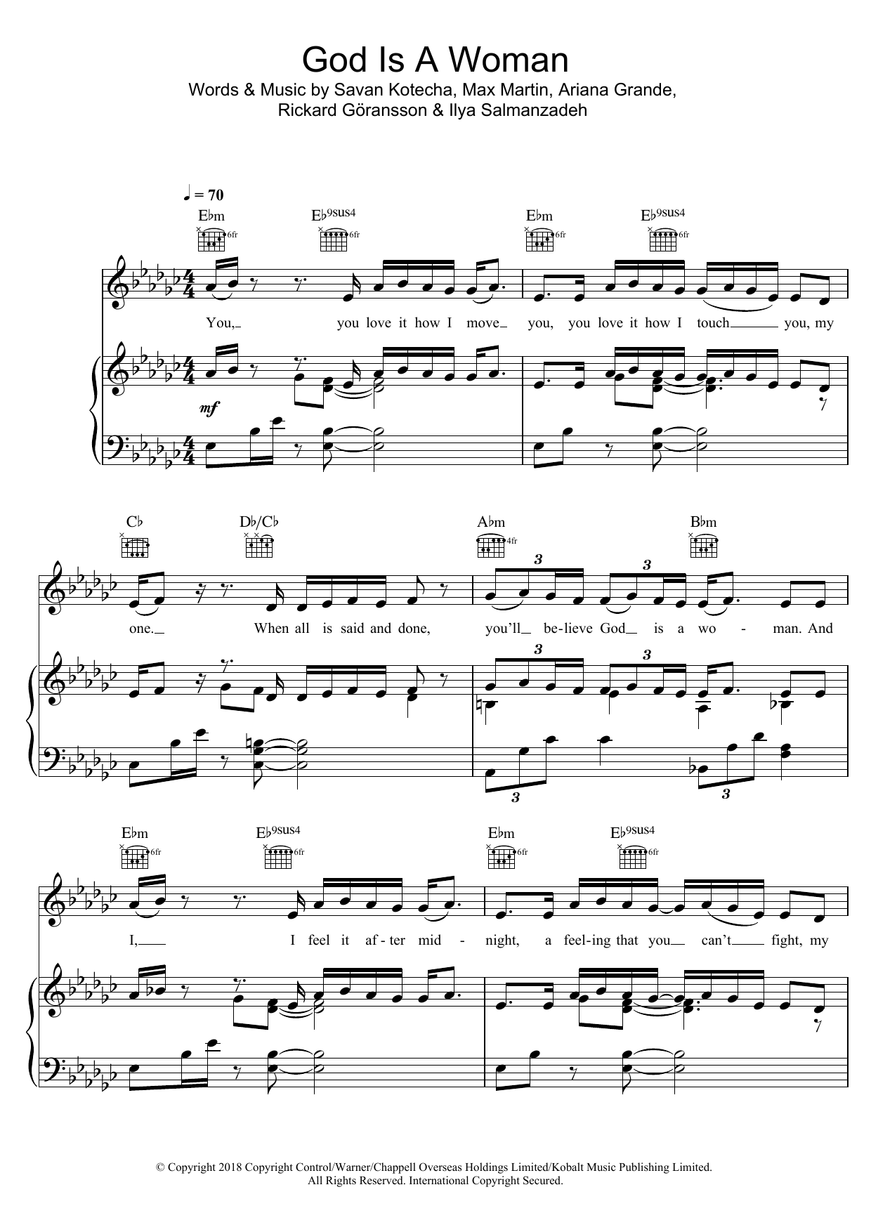 Ariana Grande God Is A Woman sheet music notes and chords arranged for Piano, Vocal & Guitar Chords