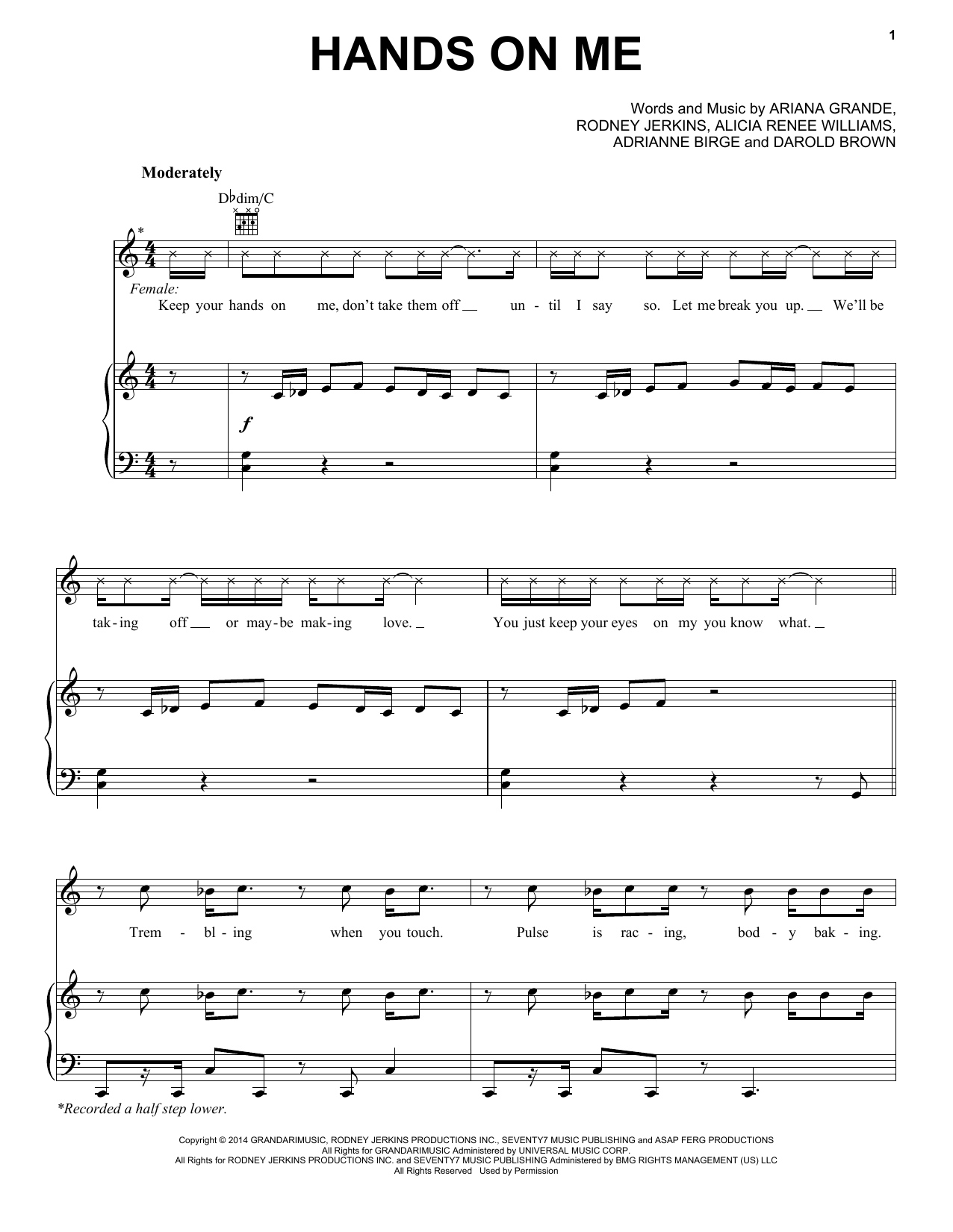 Ariana Grande Hands On Me sheet music notes and chords arranged for Piano, Vocal & Guitar Chords (Right-Hand Melody)