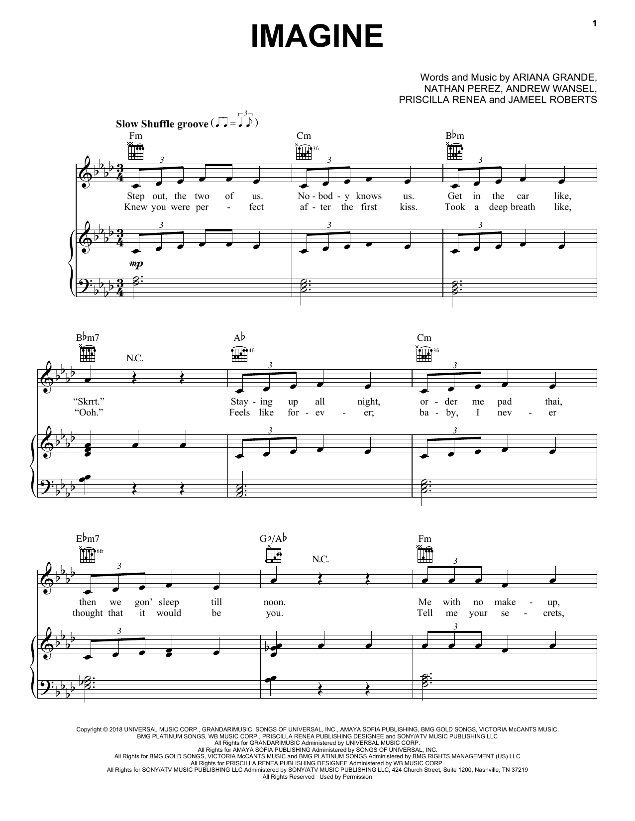 Ariana Grande Imagine sheet music notes and chords arranged for Piano, Vocal & Guitar Chords (Right-Hand Melody)