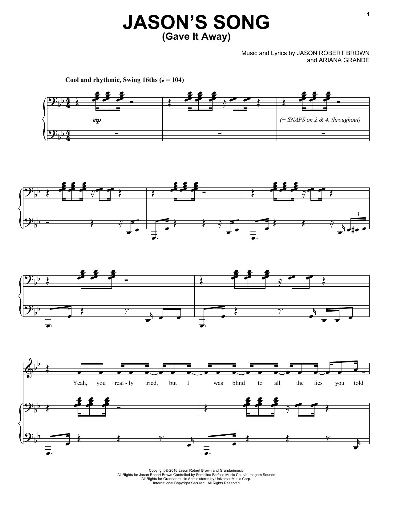 Ariana Grande Jason's Song (Gave It Away) sheet music notes and chords arranged for Piano & Vocal