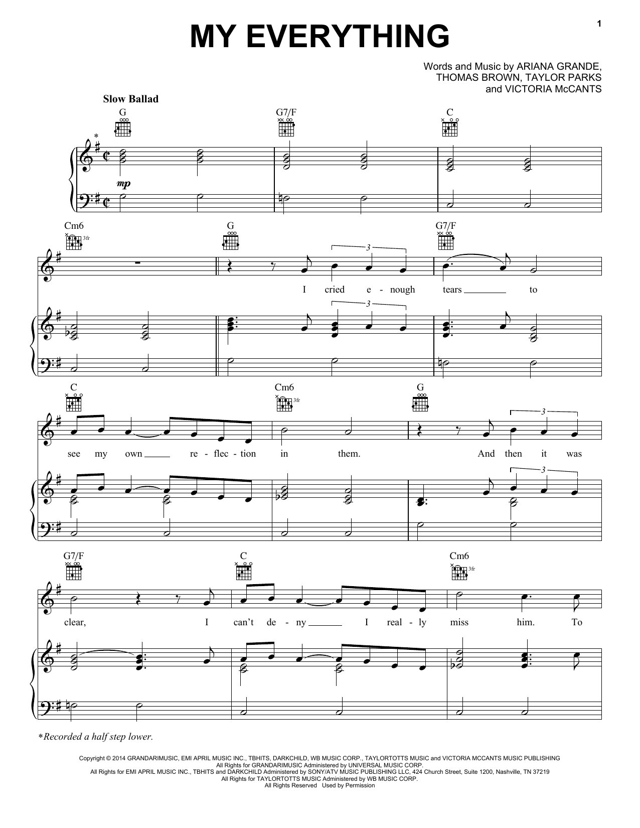 Ariana Grande My Everything sheet music notes and chords arranged for Piano, Vocal & Guitar Chords (Right-Hand Melody)
