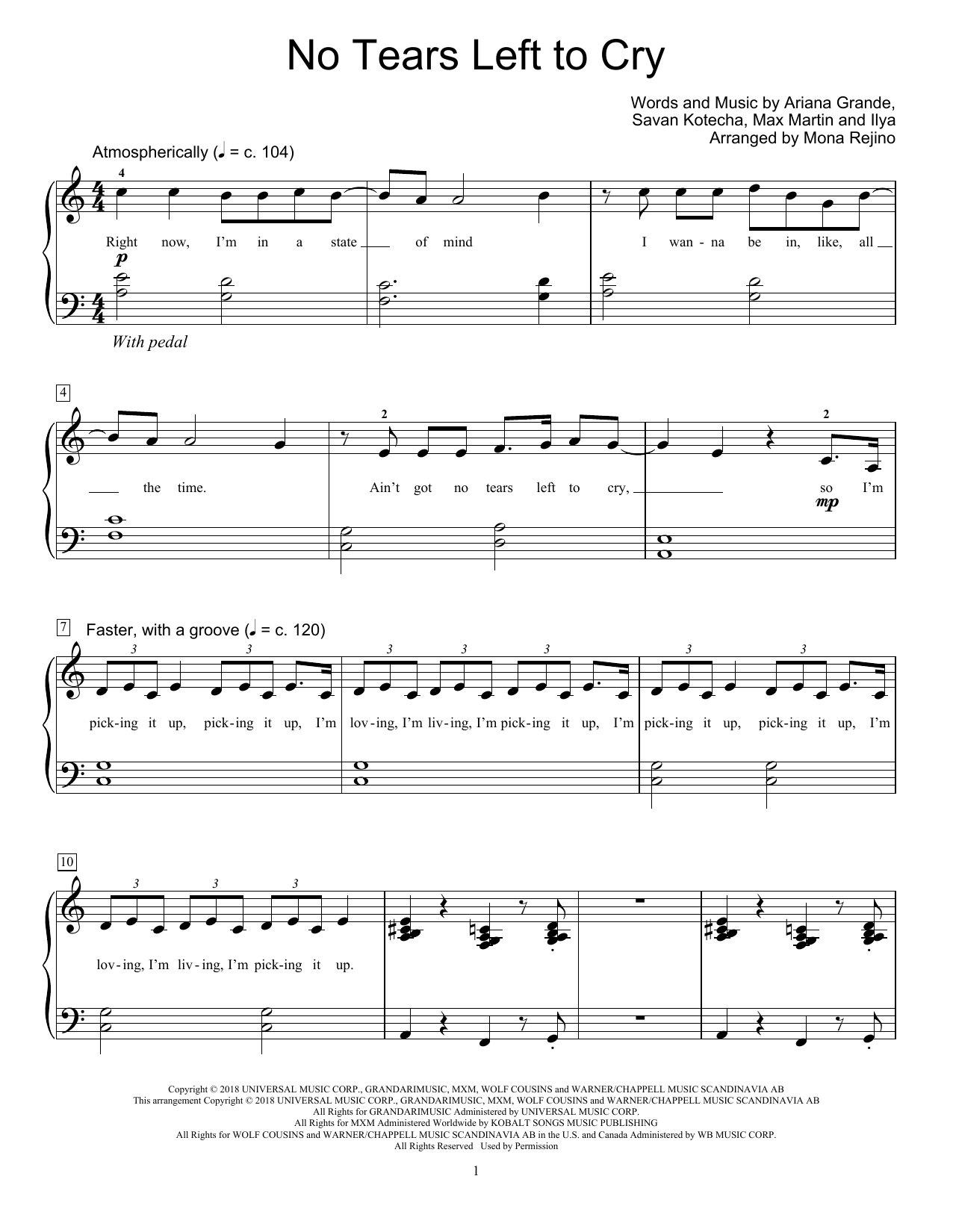 Ariana Grande No Tears Left To Cry (arr. Mona Rejino) sheet music notes and chords arranged for Educational Piano