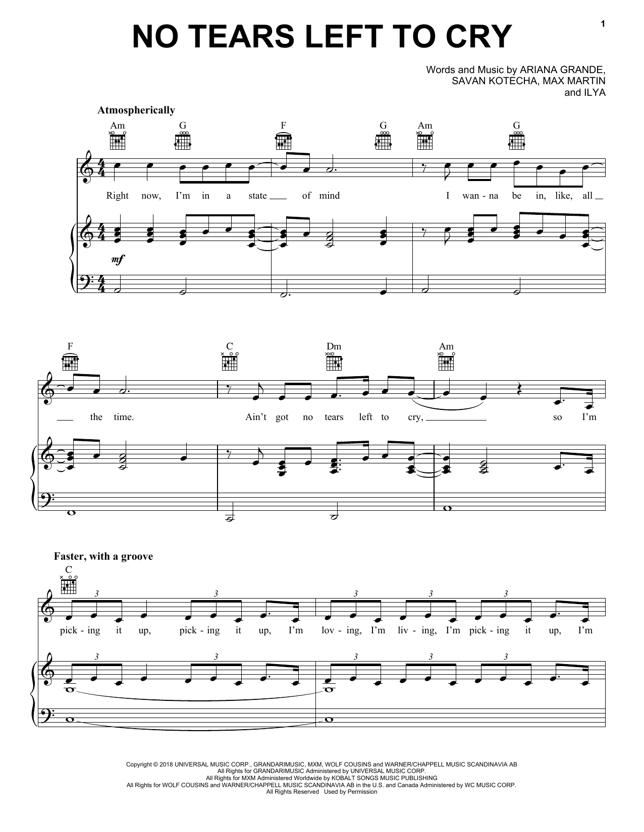 Ariana Grande No Tears Left To Cry sheet music notes and chords arranged for Tenor Sax Solo