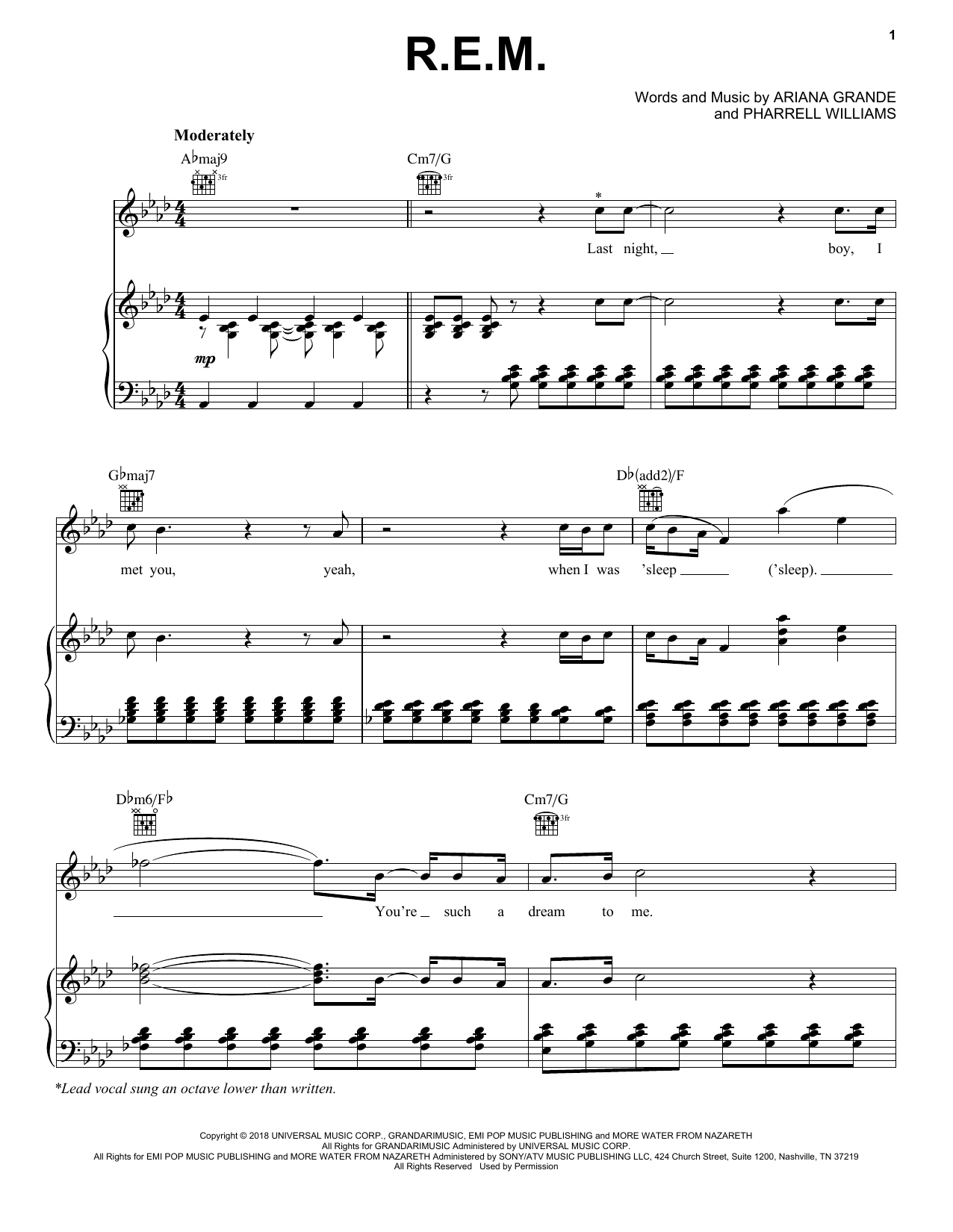 Ariana Grande R.E.M. sheet music notes and chords arranged for Piano, Vocal & Guitar Chords (Right-Hand Melody)