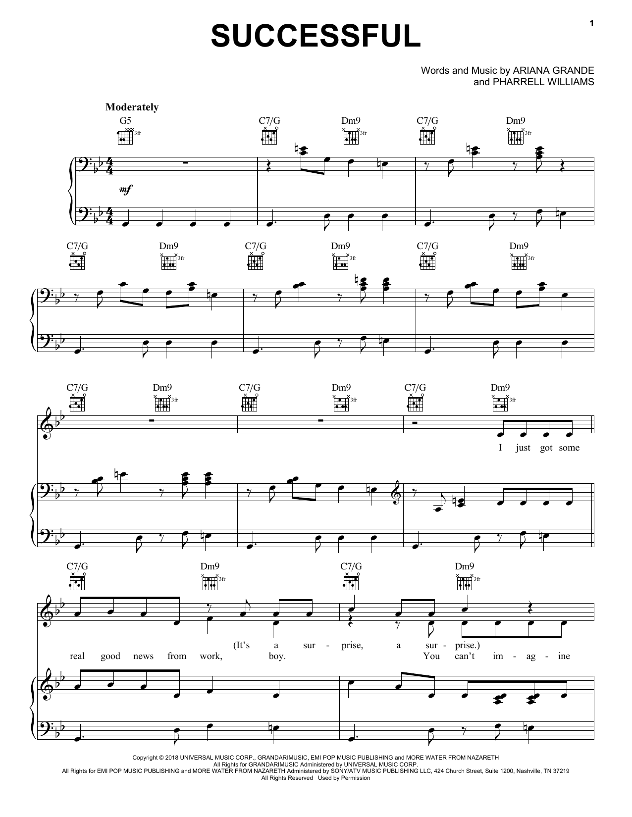 Ariana Grande Successful sheet music notes and chords arranged for Piano, Vocal & Guitar Chords (Right-Hand Melody)