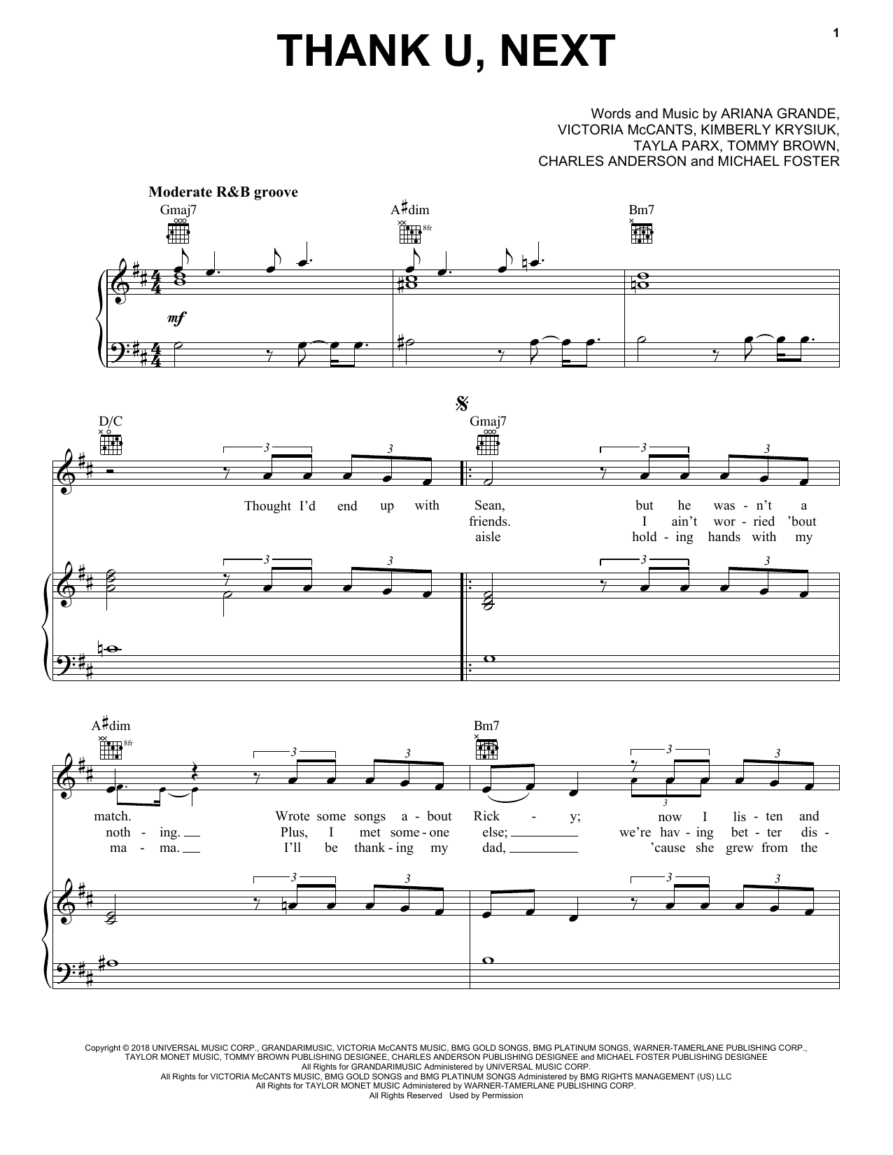 Ariana Grande thank u, next sheet music notes and chords arranged for Piano Solo