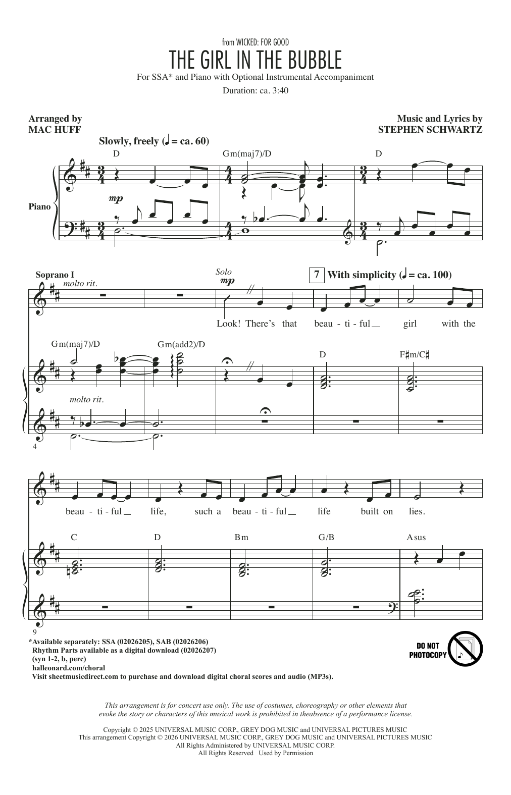 Ariana Grande The Girl In The Bubble (from Wicked: For Good) (arr. Mac Huff) sheet music notes and chords arranged for 2-Part Choir
