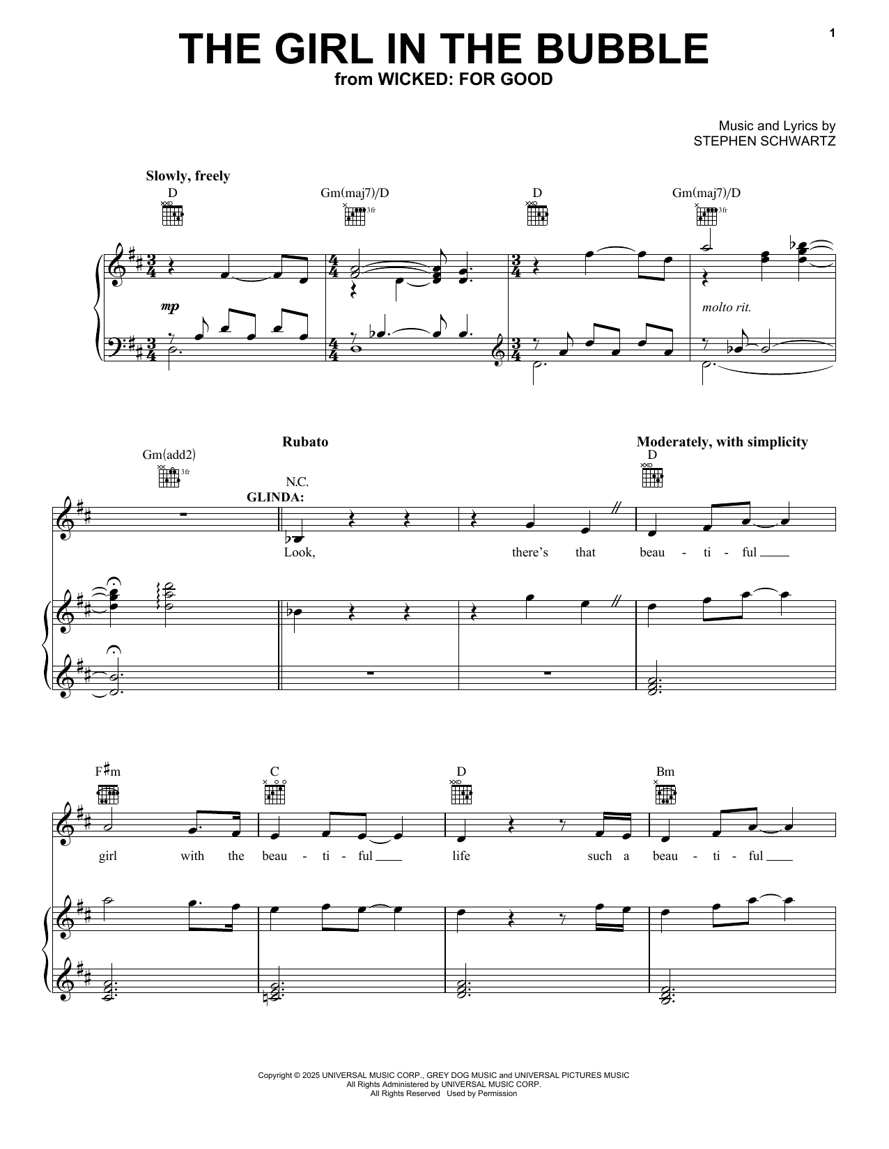 Ariana Grande The Girl In The Bubble (from Wicked: For Good) sheet music notes and chords arranged for Piano, Vocal & Guitar Chords (Right-Hand Melody)