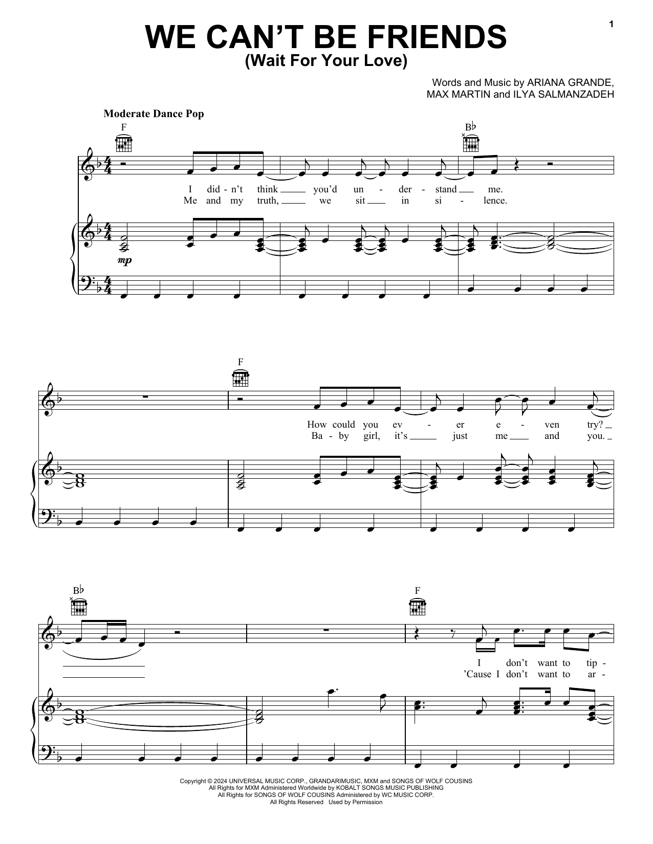 Ariana Grande we can't be friends (wait for your love) sheet music notes and chords arranged for Piano, Vocal & Guitar Chords (Right-Hand Melody)