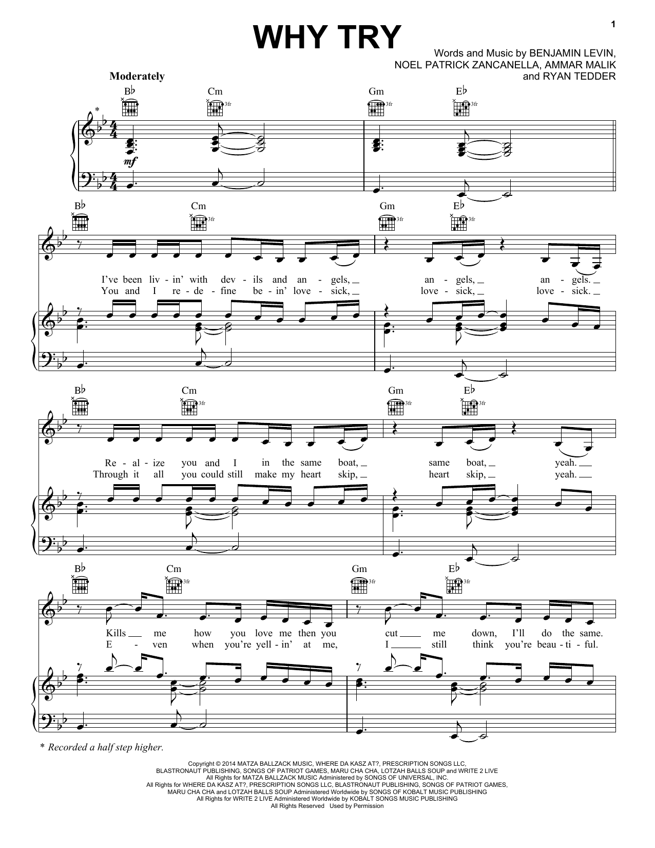 Ariana Grande Why Try sheet music notes and chords arranged for Piano, Vocal & Guitar Chords (Right-Hand Melody)