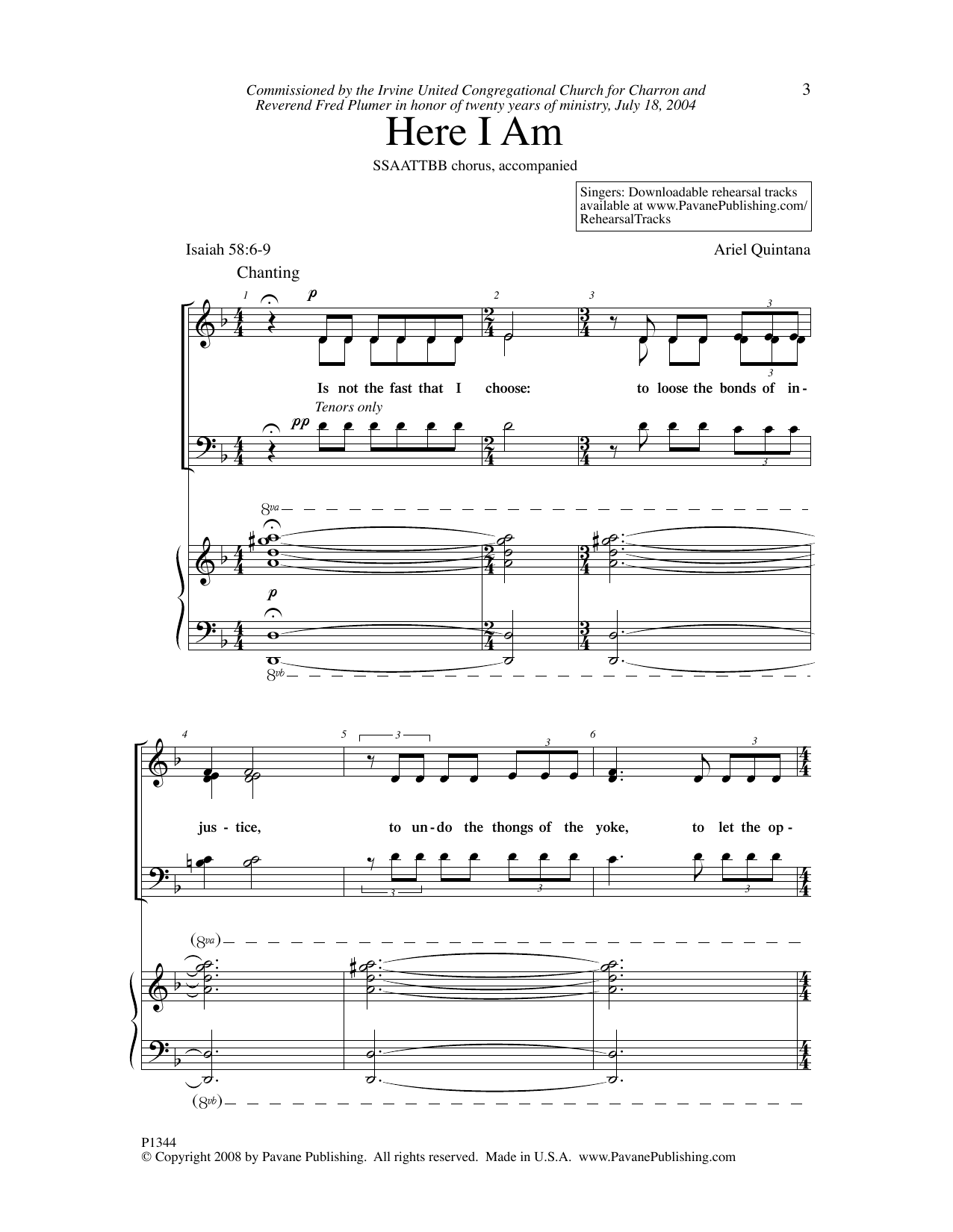 Ariel Quintana Here I Am sheet music notes and chords arranged for SATB Choir
