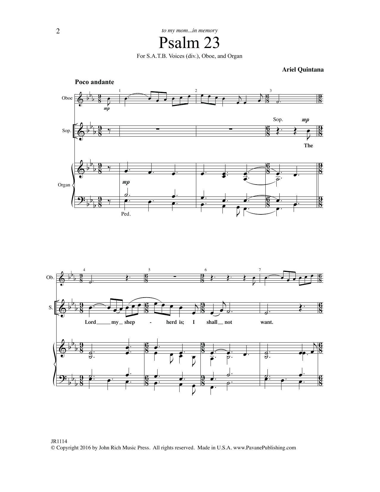 Ariel Quintana Psalm 23 sheet music notes and chords arranged for SATB Choir