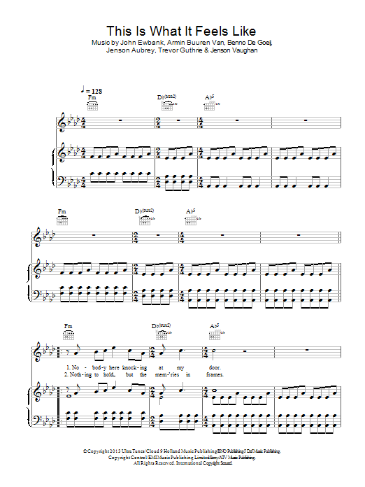 Armin Van Buuren This Is What It Feels Like sheet music notes and chords arranged for Piano, Vocal & Guitar Chords