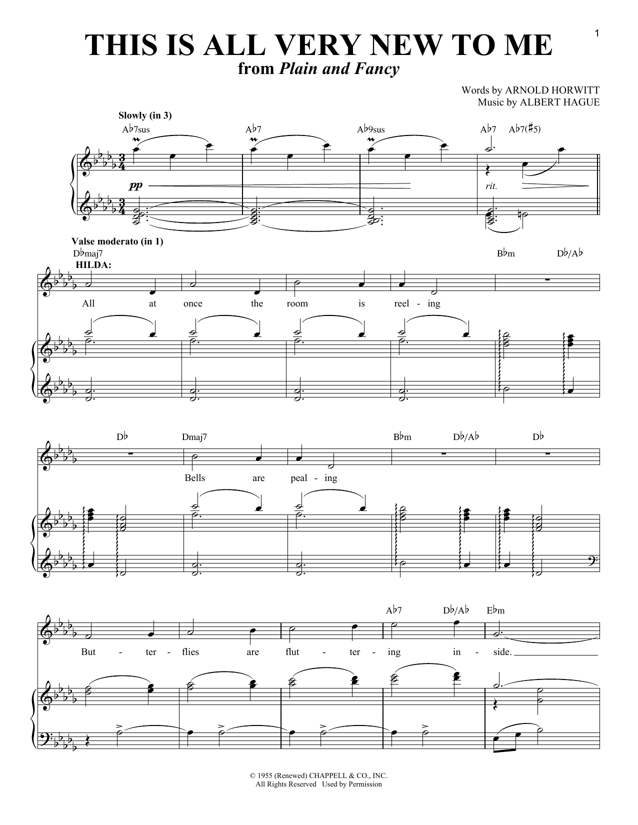 Arnold Horwitt and Albert Hague This Is All Very New To Me (from Plain and Fancy) sheet music notes and chords arranged for Piano & Vocal