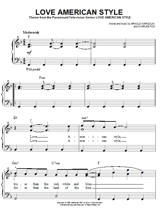 Arnold Margolin Love American Style sheet music notes and chords arranged for Easy Piano