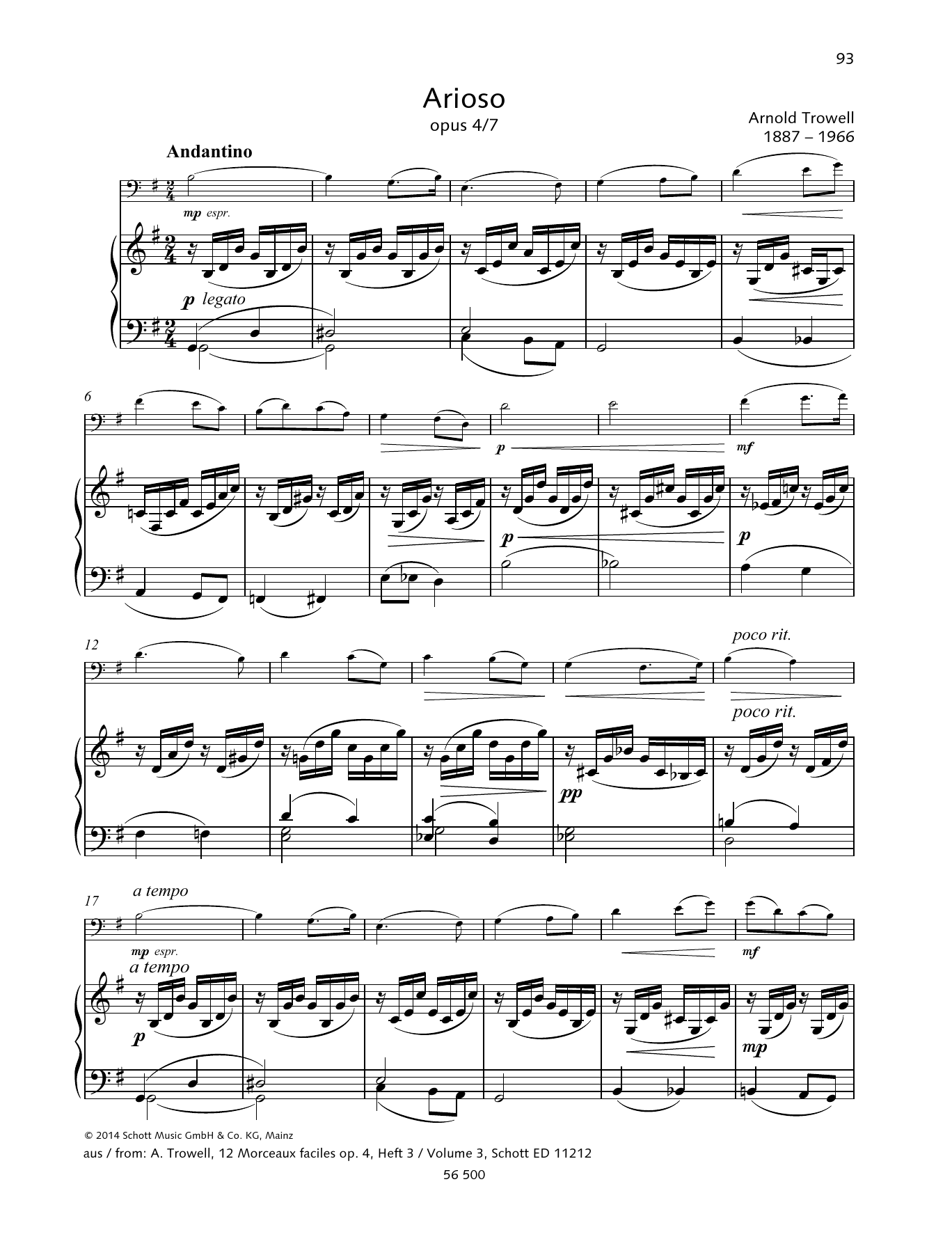 Arnold Trowell Arioso sheet music notes and chords arranged for String Solo
