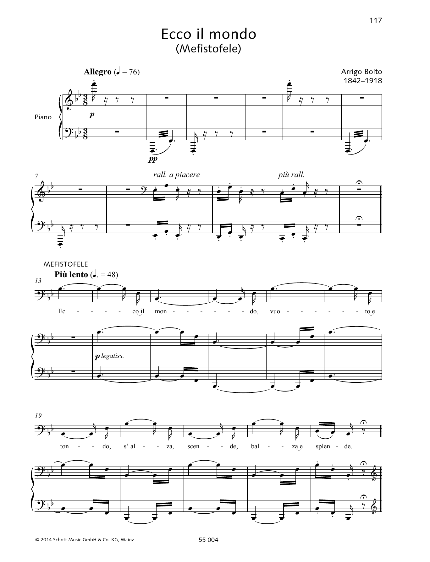 Arrigo Boito Ecco il mondo sheet music notes and chords arranged for Piano & Vocal