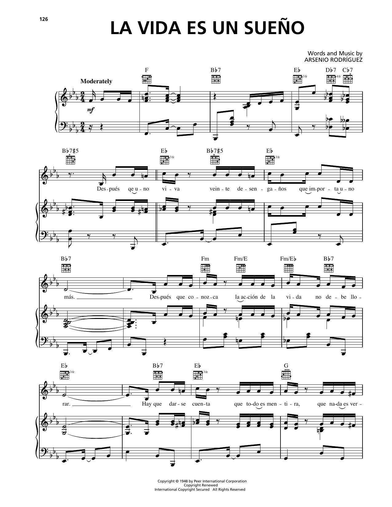 Arsenio Rodriguez La Vida Es Un Sueno sheet music notes and chords arranged for Piano, Vocal & Guitar Chords (Right-Hand Melody)