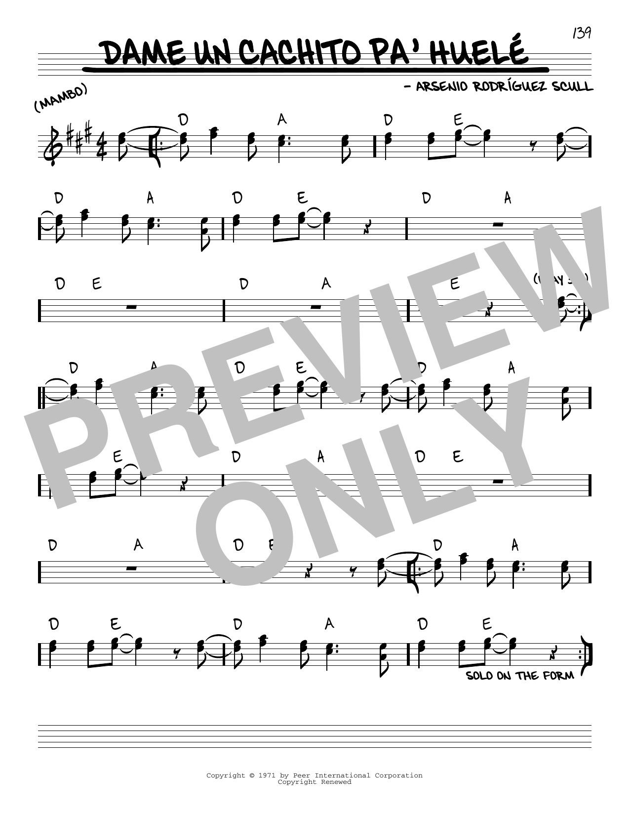 Arsenio Rodriguez Scull Dame un cachito pa'huele sheet music notes and chords arranged for Real Book – Melody & Chords