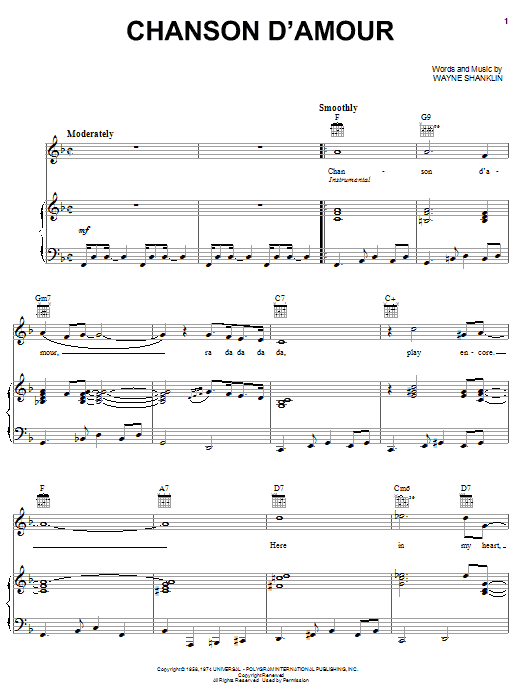 Wayne Shanklin Chanson D'Amour (The Ra-Da-Da-Da-Da Song) sheet music notes and chords arranged for Lead Sheet / Fake Book