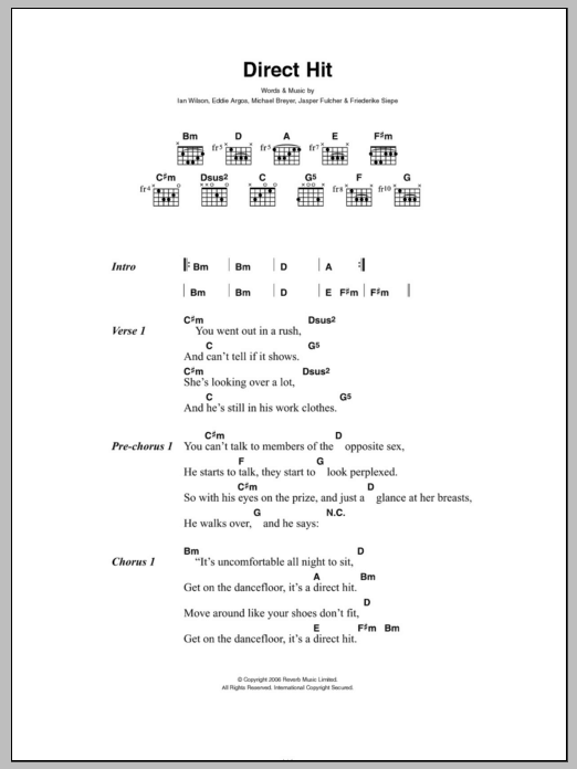 Art Brut Direct Hit sheet music notes and chords arranged for Guitar Chords/Lyrics
