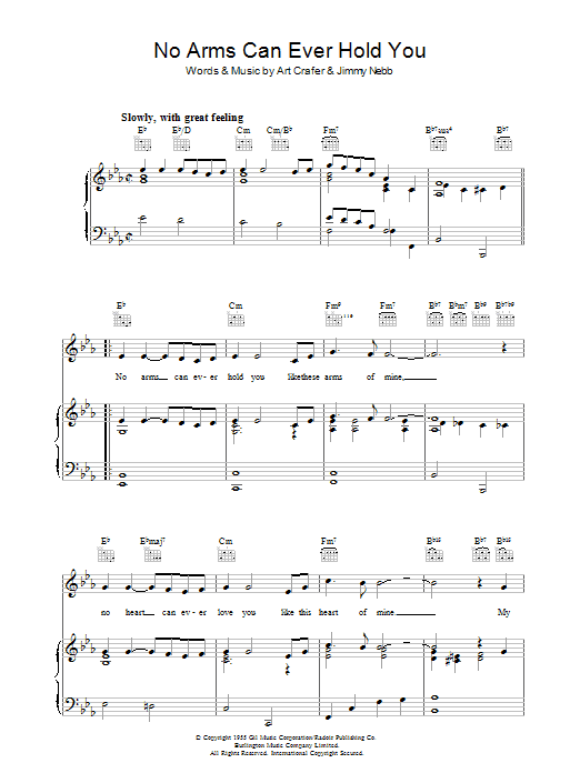 Art Crafer No Arms Can Ever Hold You sheet music notes and chords arranged for Piano, Vocal & Guitar Chords
