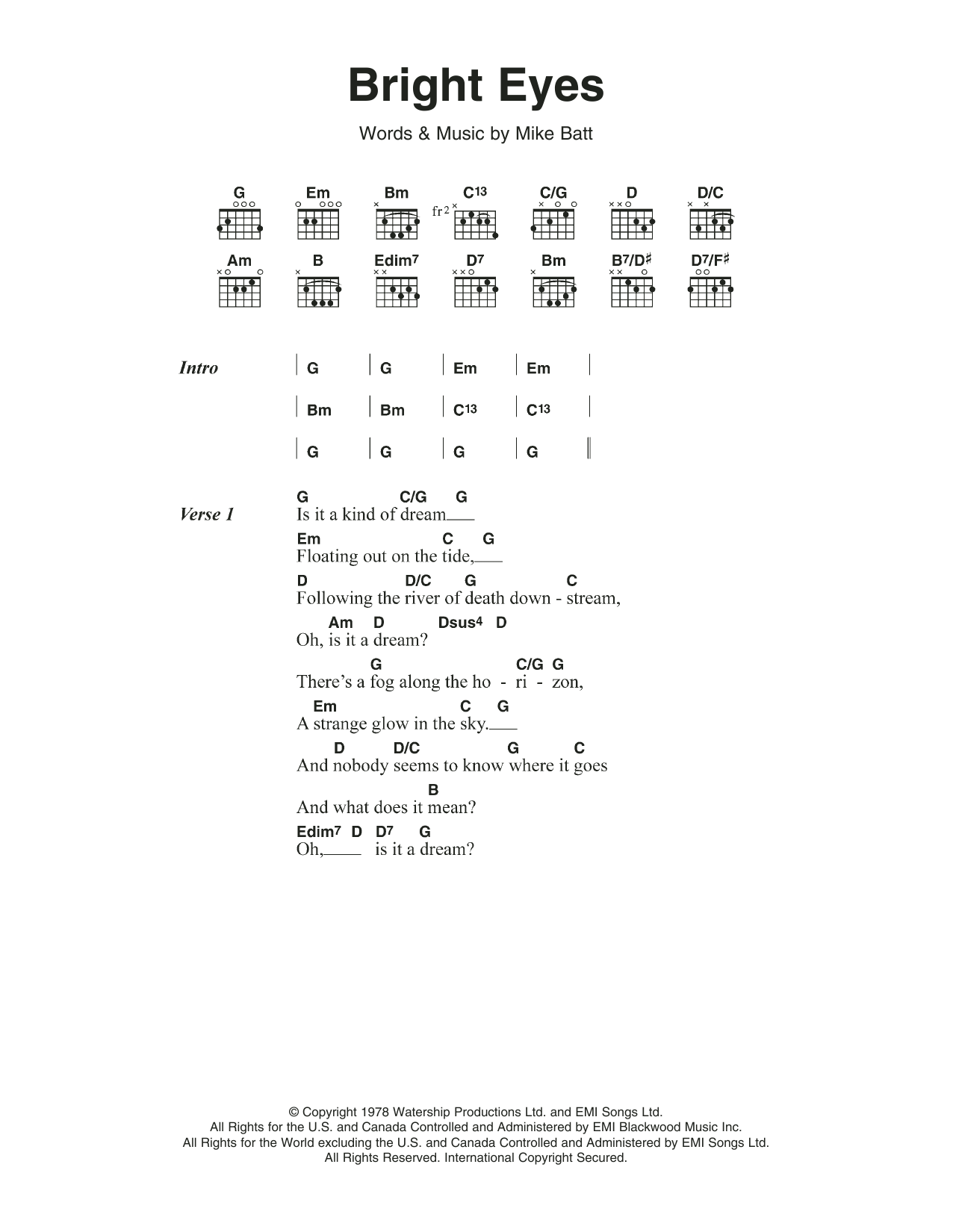 Art Garfunkel Bright Eyes sheet music notes and chords arranged for Guitar Chords/Lyrics