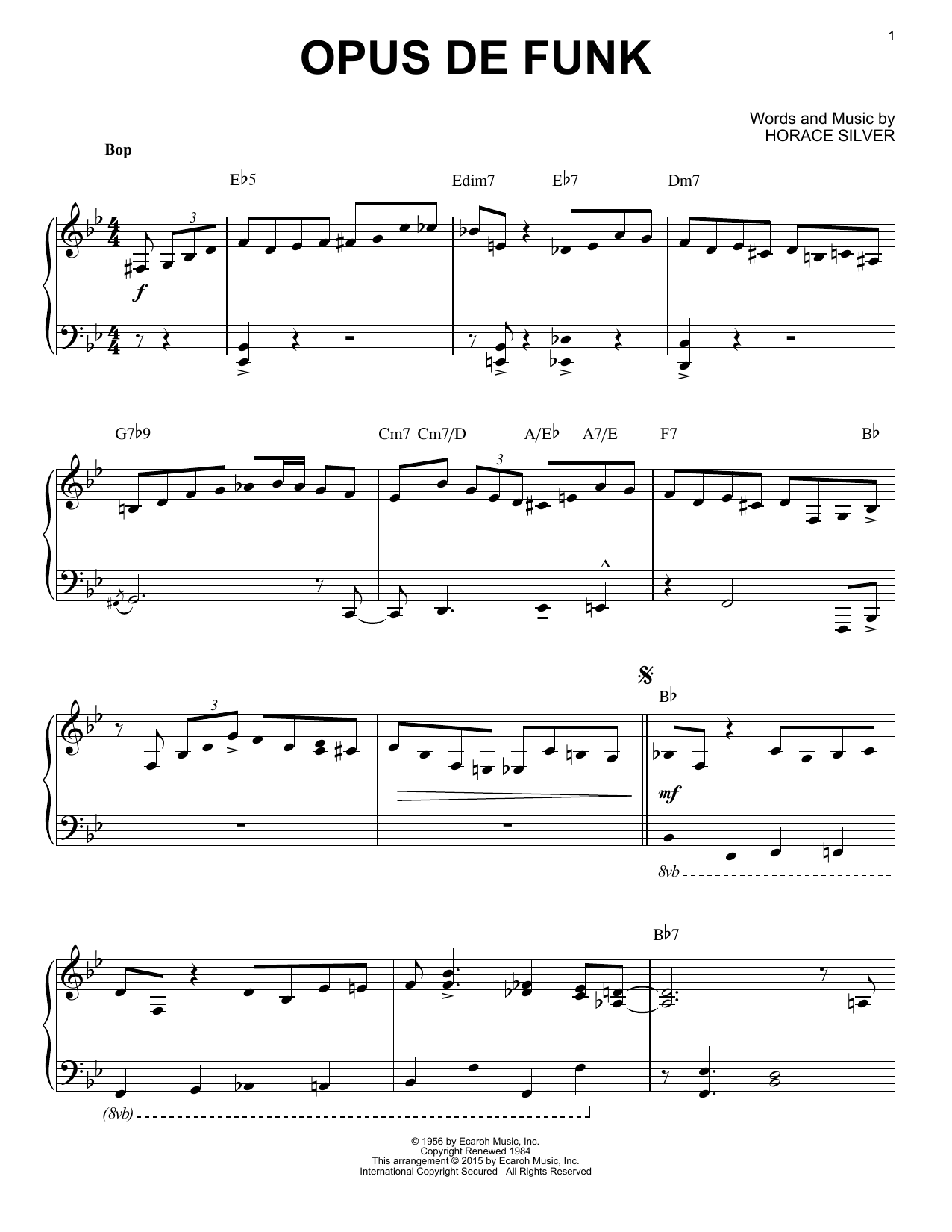 Art Pepper Opus De Funk (arr. Brent Edstrom) sheet music notes and chords arranged for Piano Solo