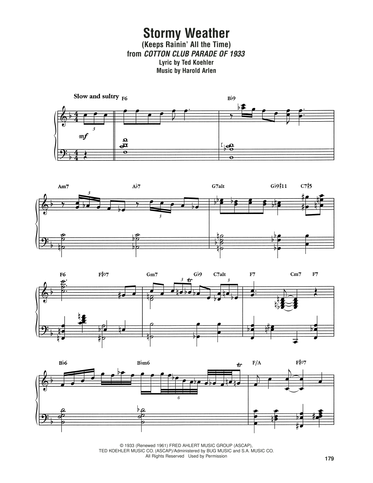 Art Tatum Stormy Weather (Keeps Rainin' All The Time) sheet music notes and chords arranged for Keyboard Transcription