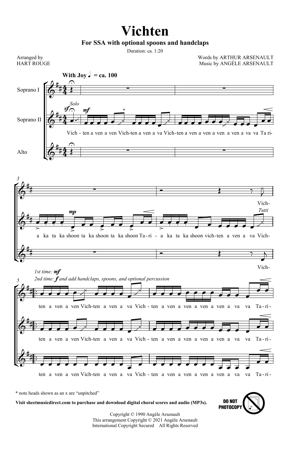 Arthur Arsenault Vichten (arr. Hart Rouge) sheet music notes and chords arranged for SSA Choir
