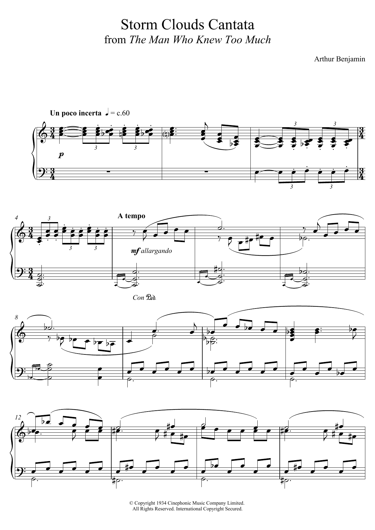 Arthur Benjamin The Storm Clouds Cantata sheet music notes and chords arranged for Piano Solo