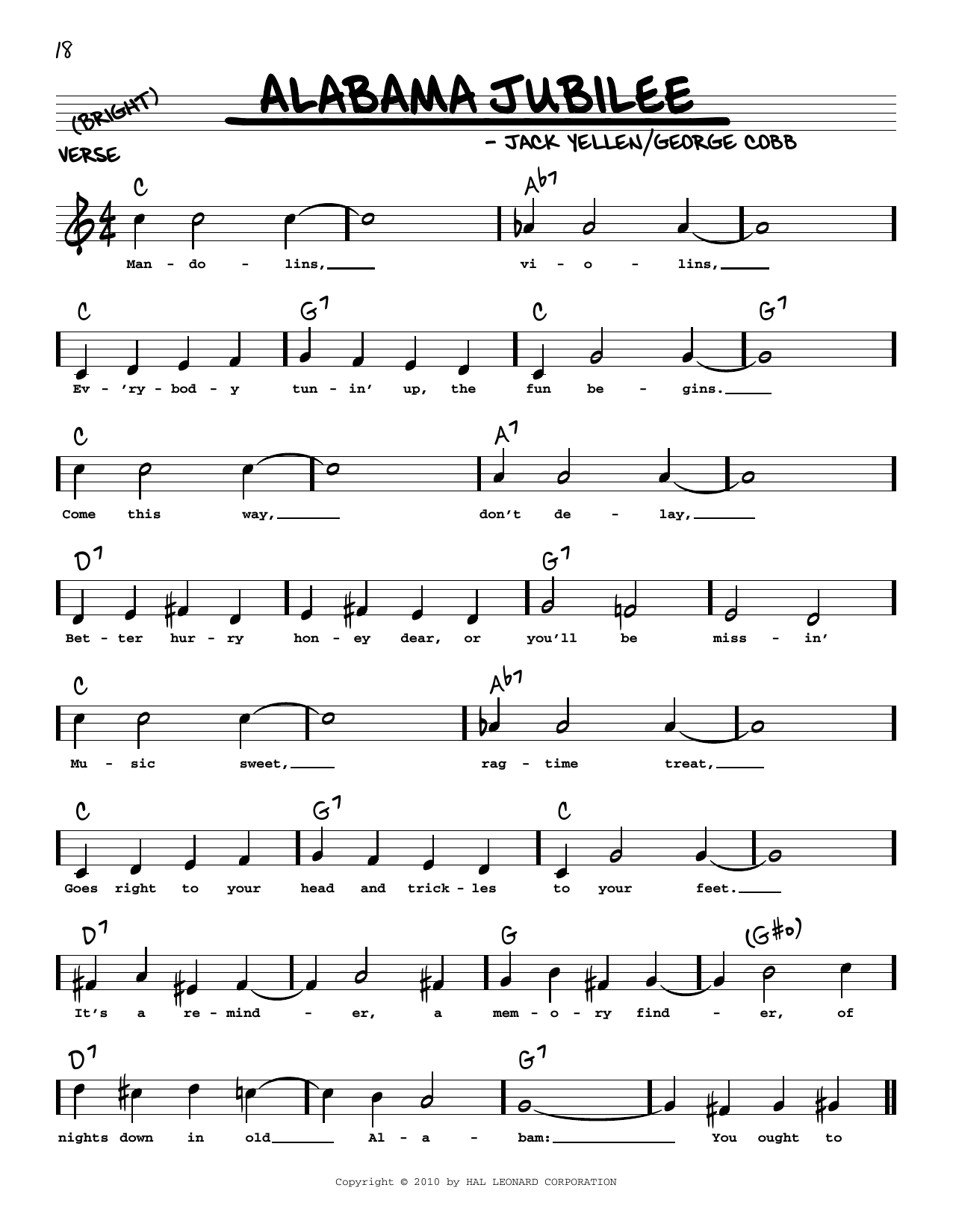Arthur Collins & Byron Harlan Alabama Jubilee (arr. Robert Rawlins) sheet music notes and chords arranged for Real Book – Melody, Lyrics & Chords