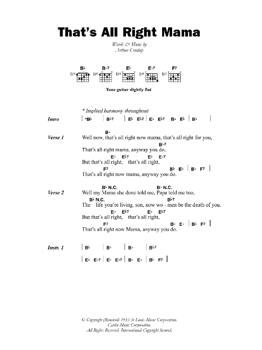 Arthur Crudup That's All Right Mama sheet music notes and chords arranged for Guitar Chords/Lyrics