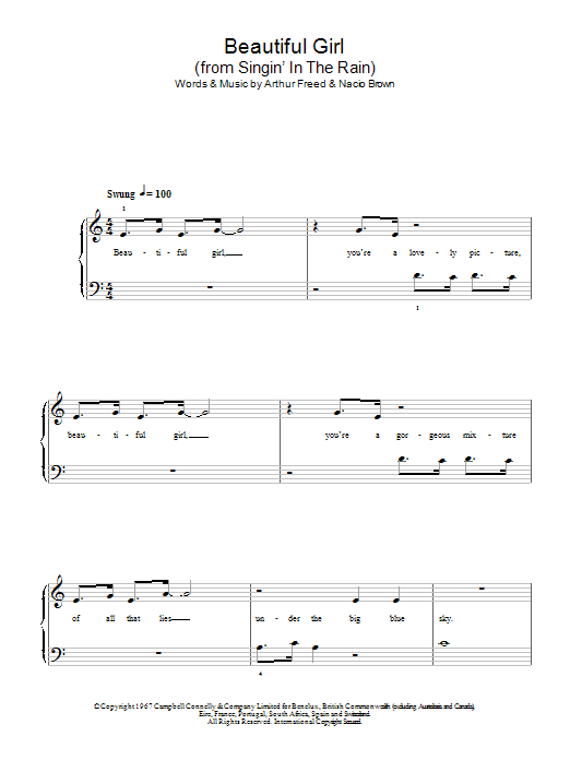 Jimmie Thompson Beautiful Girl (from Singin' In The Rain) sheet music notes and chords arranged for Easy Piano