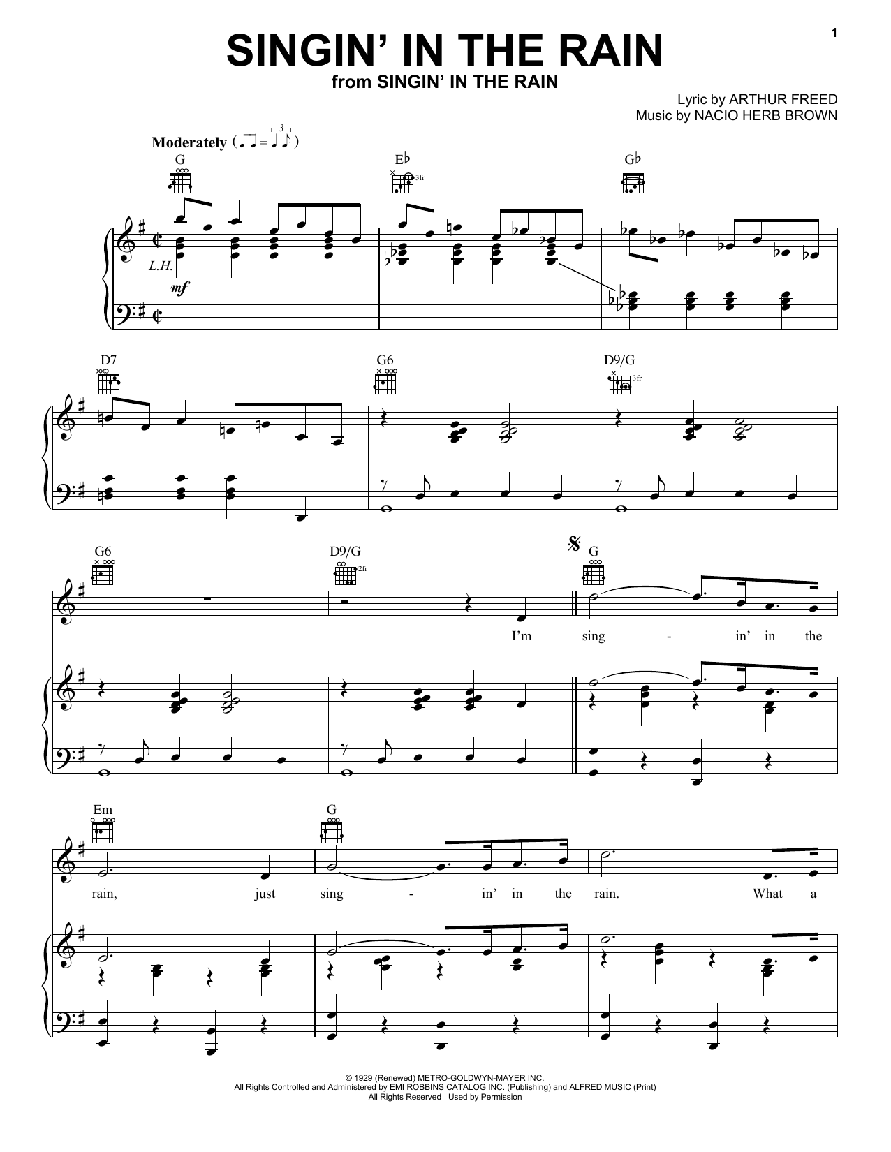 Arthur Freed Singin' In The Rain sheet music notes and chords arranged for Piano Solo