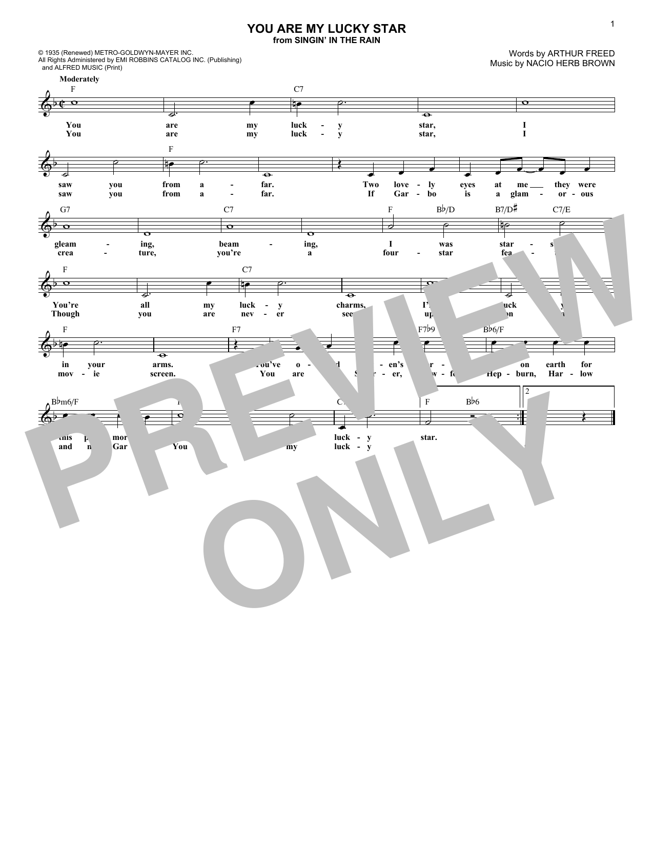 Arthur Freed You Are My Lucky Star sheet music notes and chords arranged for Real Book – Melody & Chords