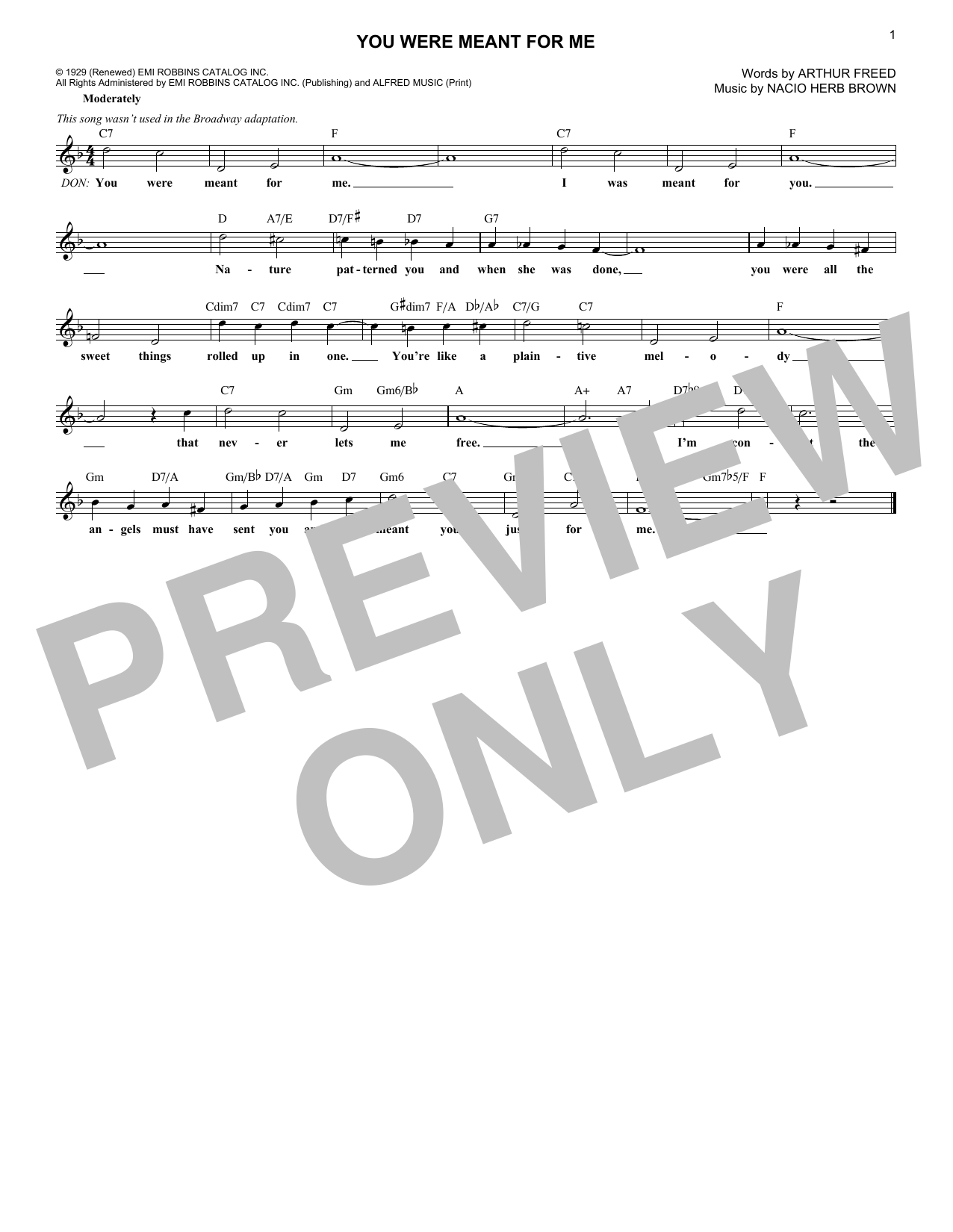 Arthur Freed You Were Meant For Me sheet music notes and chords arranged for Lead Sheet / Fake Book