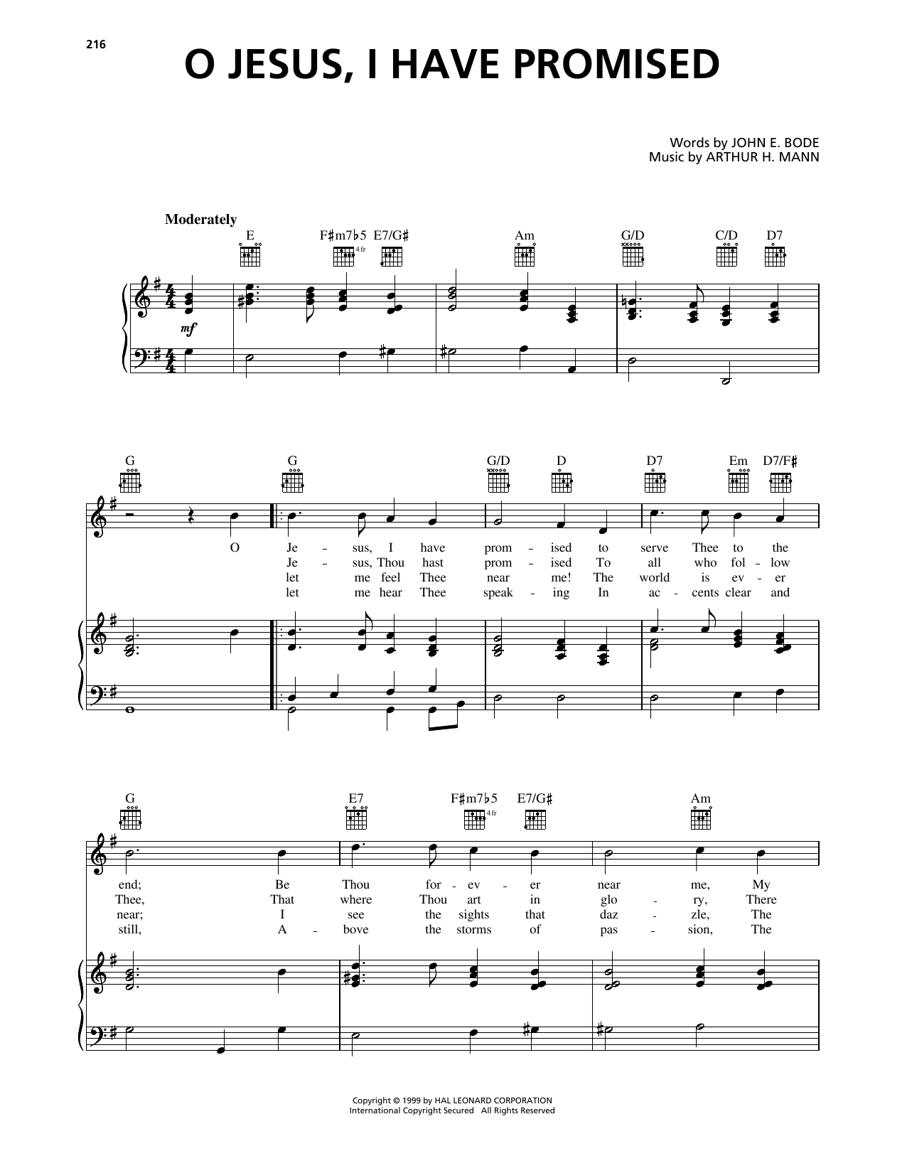 Arthur H. Mann O Jesus, I Have Promised sheet music notes and chords arranged for Piano, Vocal & Guitar Chords (Right-Hand Melody)