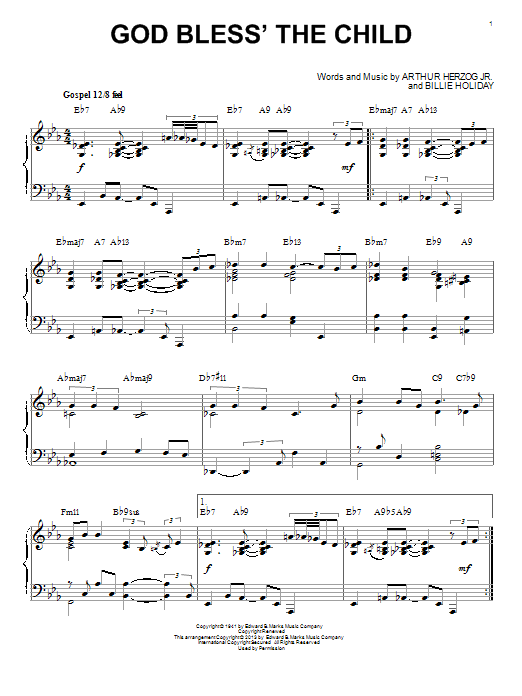 Arthur Herzog Jr. God Bless' The Child [Jazz version] (arr. Brent Edstrom) sheet music notes and chords arranged for Piano Solo