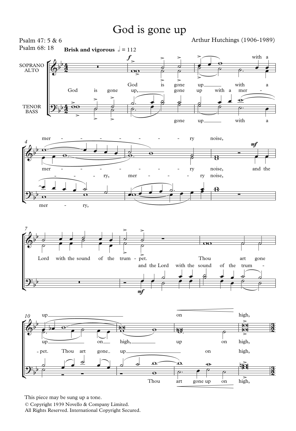 Arthur Hutchings God Is Gone Up sheet music notes and chords arranged for Choir