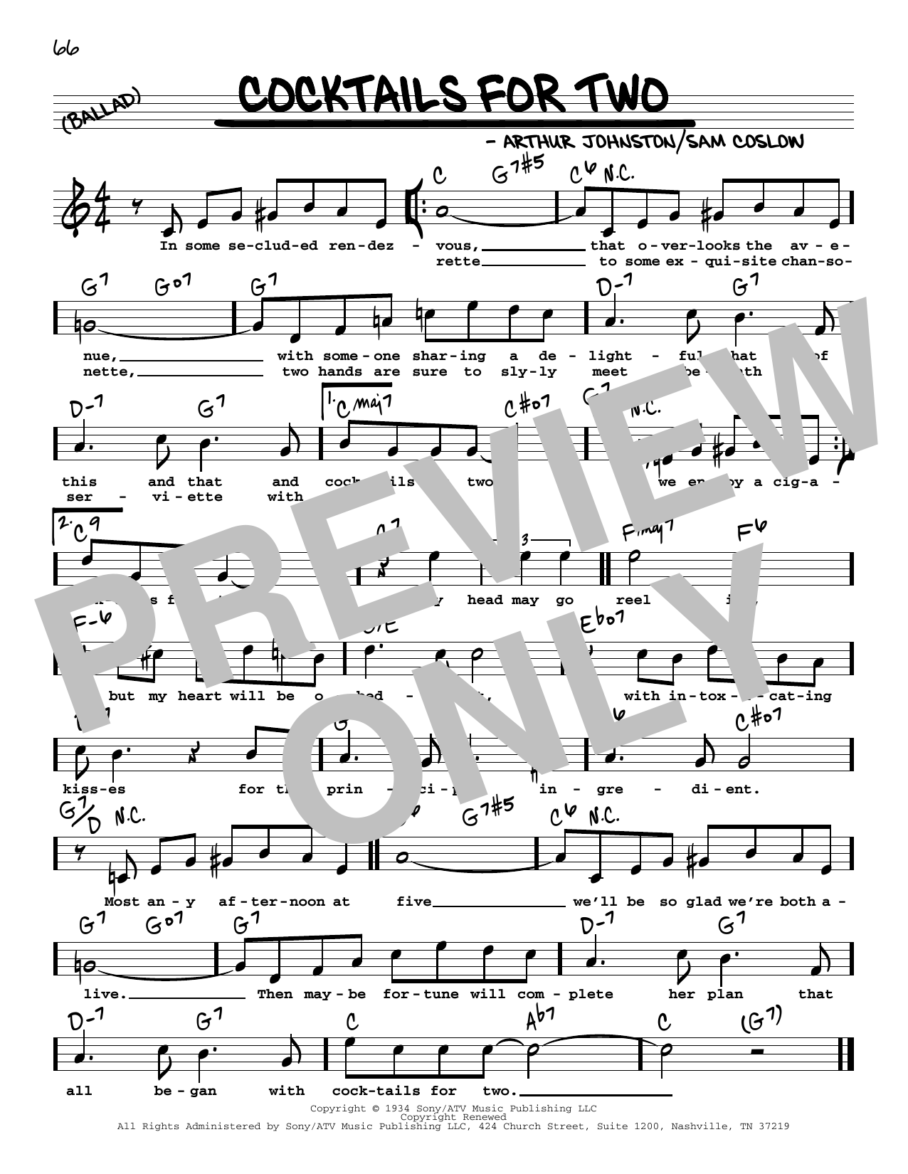 Arthur Johnston Cocktails For Two (High Voice) sheet music notes and chords arranged for Real Book – Melody, Lyrics & Chords
